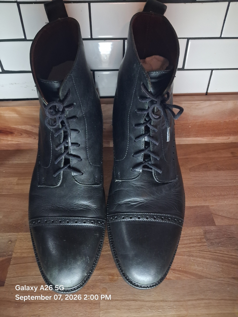 Men's Stafford Black Leather Lace-Up Cap-Toe Boots Sz 11